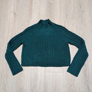 American Eagle Green Mock Neck Ribbed Cropped Sweater Womens Large Long Sleeve